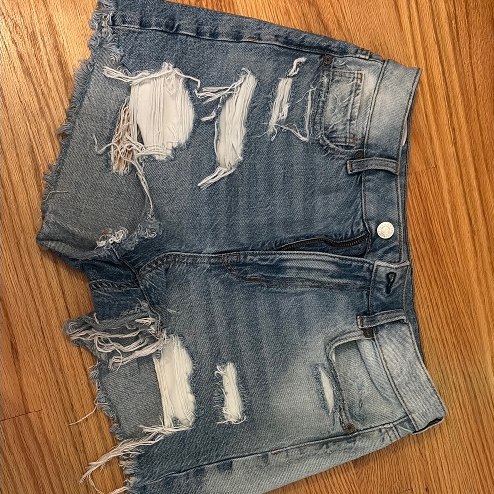 American Eagle Outfitters Blue Distressed Jean Shorts